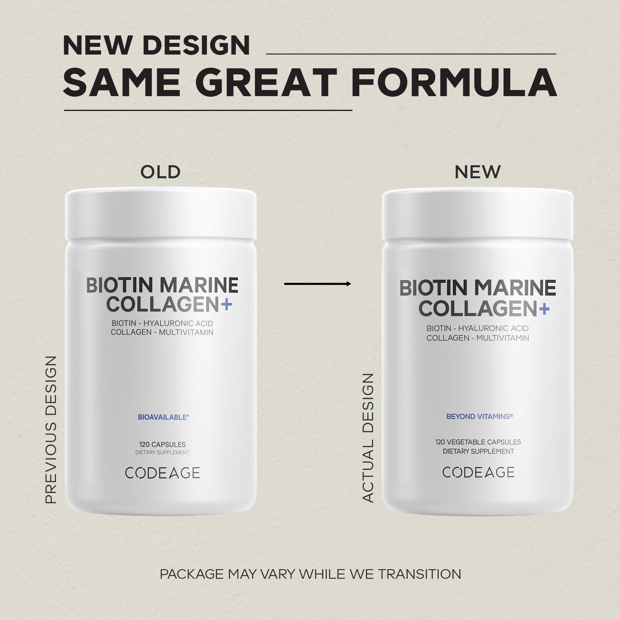 Codeage Biotin Marine Collagen label shows non-GMO and gluten-free