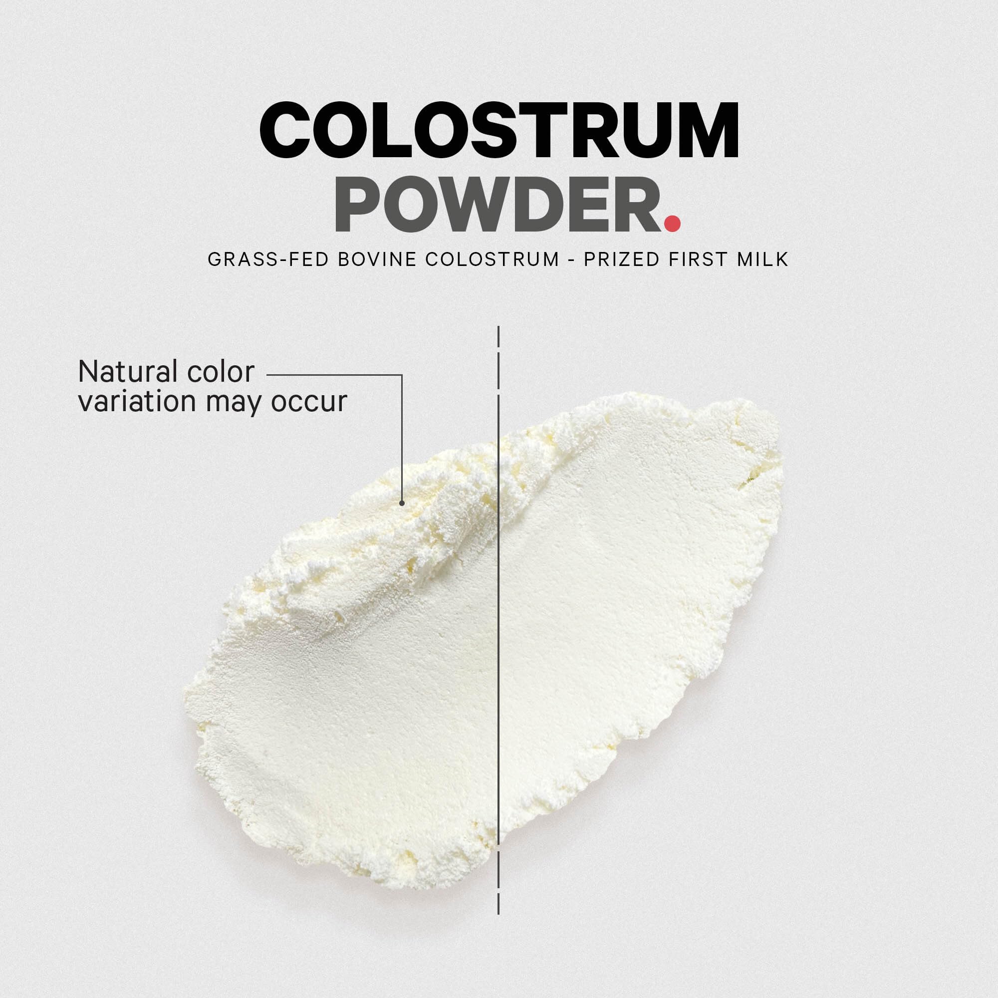 Pouring Codeage colostrum powder into a glass; blends smoothly.