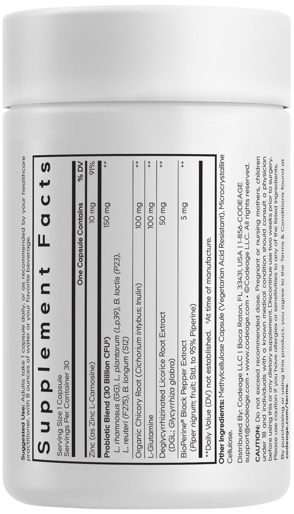 Codeage Daily Synbiotic capsules shown beside the bottle support convenient daily gut balance.