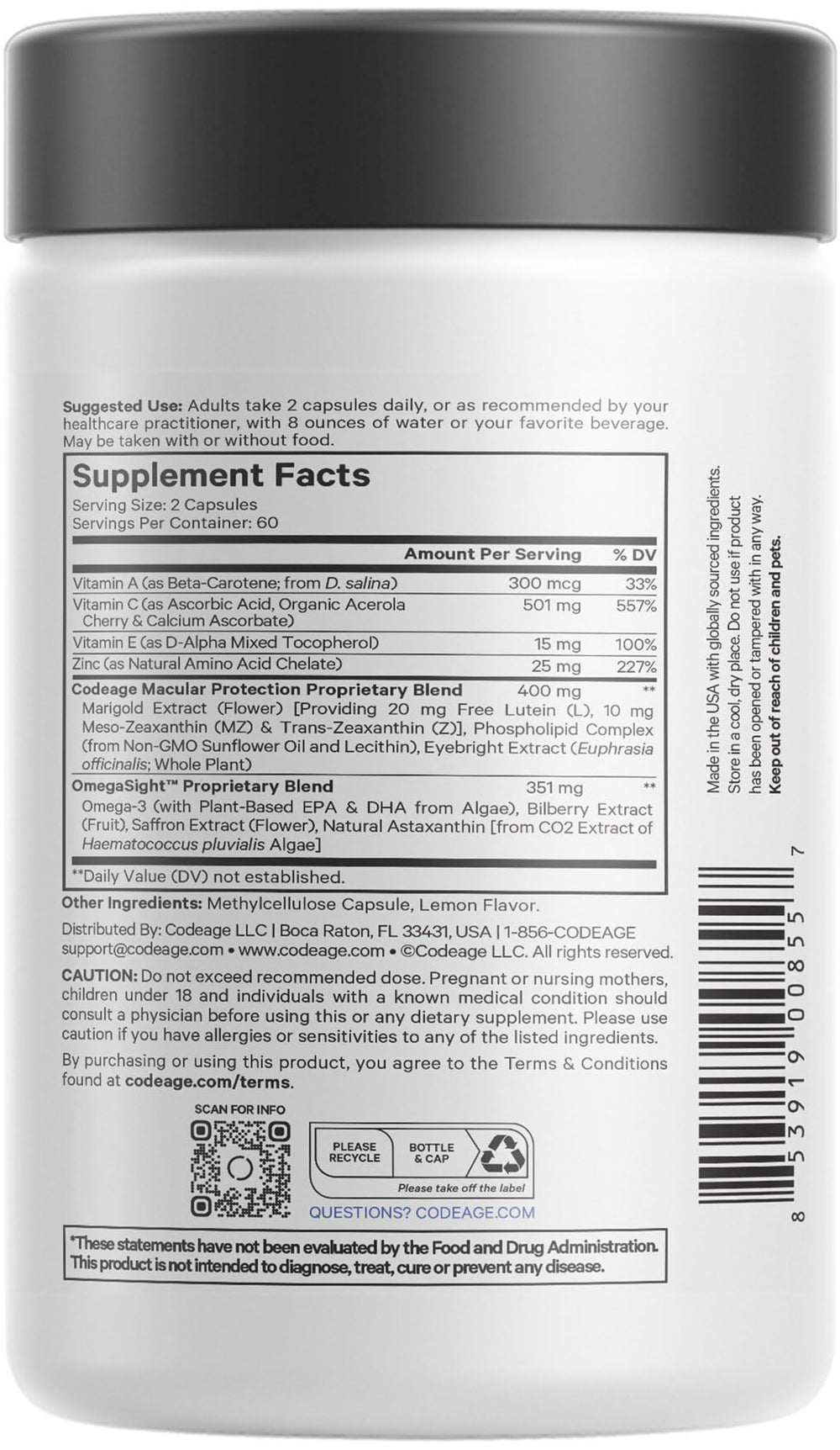 Codeage Eyes Vitamins capsules close-up showing daily eye nutrients.