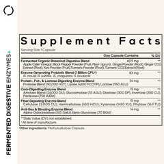 Codeage Fermented Digestive Enzymes label highlights enzyme and probiotic synergy