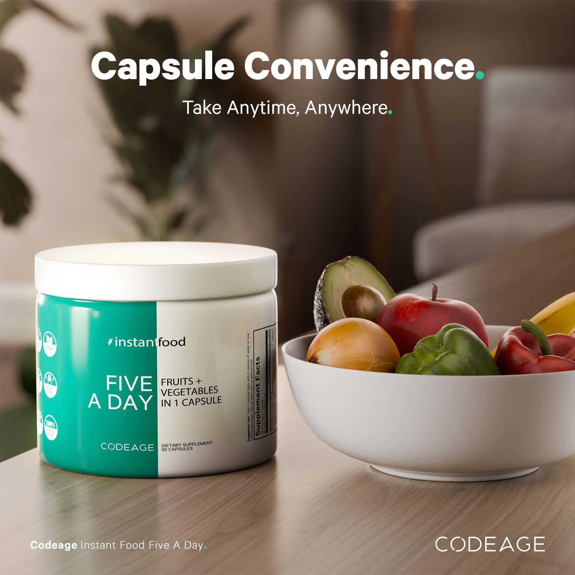 Codeage Five a Day label emphasizes ingredients and phytonutrients