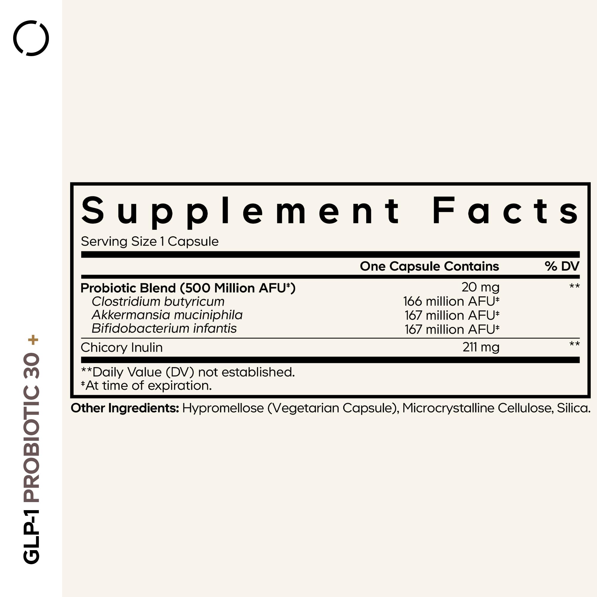 Codeage GLP-1 Probiotic+ capsule inside view highlights convenient one-capsule servings.