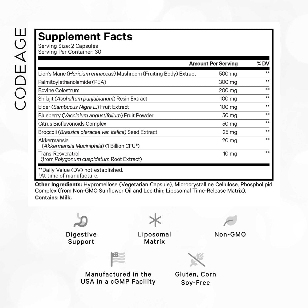 Codeage GLP-Harmony Companion+ bottle label closeup highlights non-GMO and allergen-free attributes.