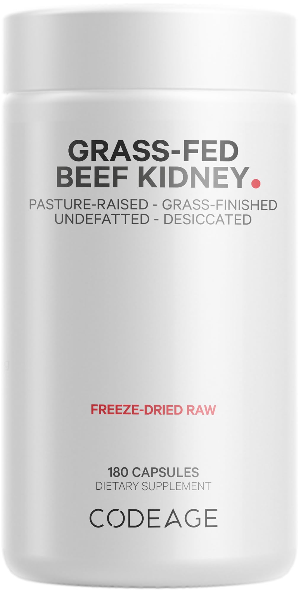 Codeage Grass-Fed Beef Kidney bottle front shows pasture-raised source for clean nutrition