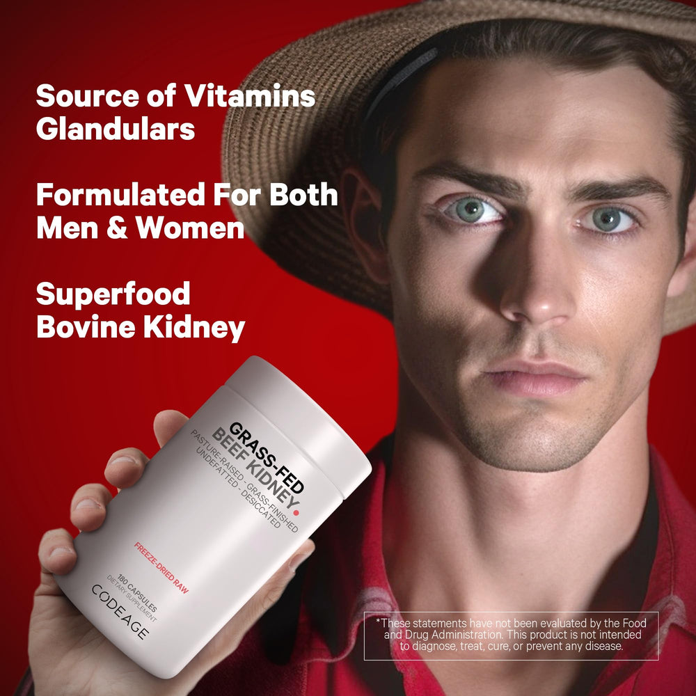 Codeage Grass-Fed Beef Kidney nutrition panel highlights B vitamins and minerals