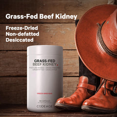 Codeage Grass-Fed Beef Kidney pills closeup in a compact desiccated form
