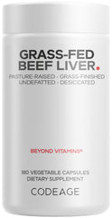 Codeage Grass-Fed Beef Liver bottle shows premium capsules for daily nutrition support.
