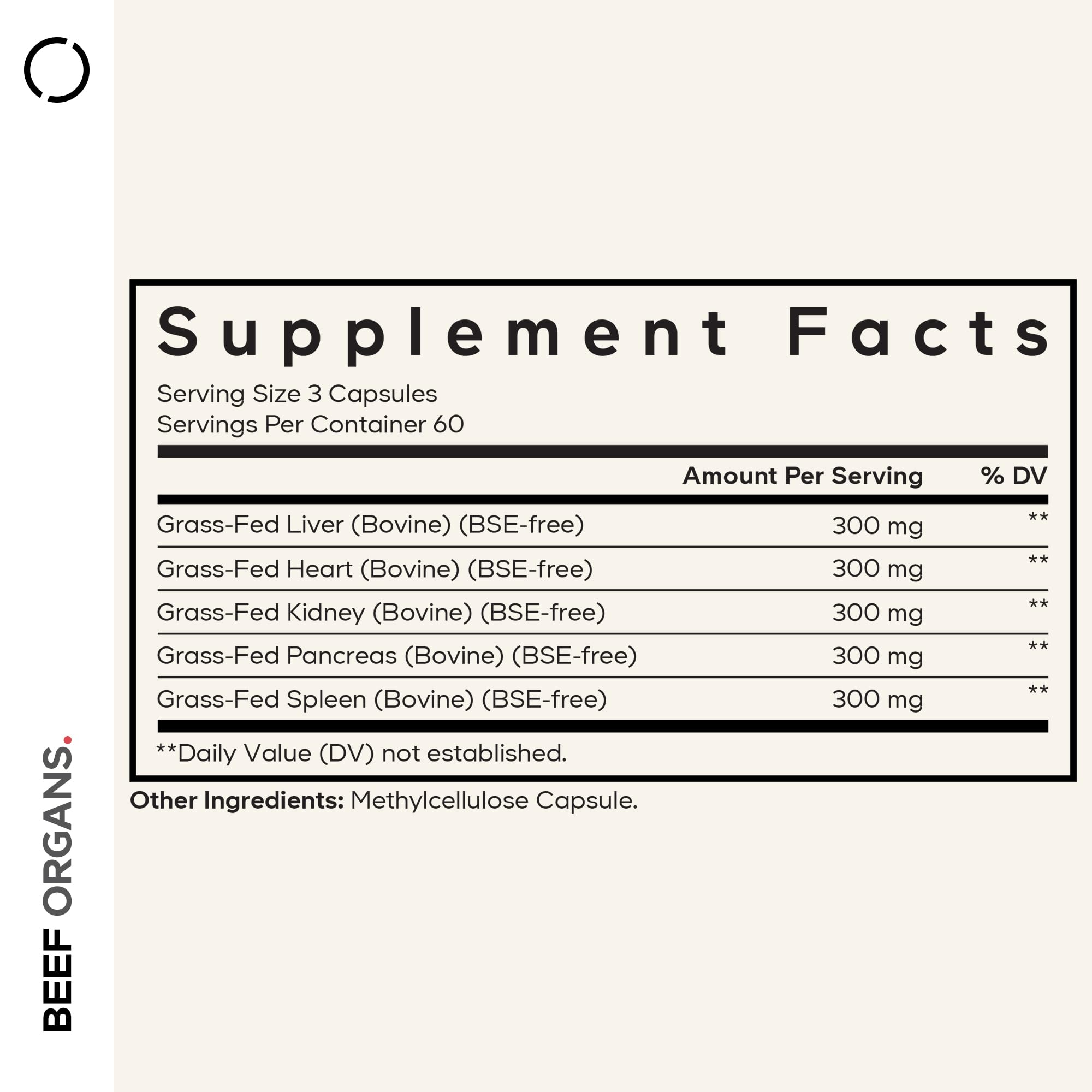 Codeage Grass-Fed Beef Organs heart capsule close-up, supporting daily wellness.