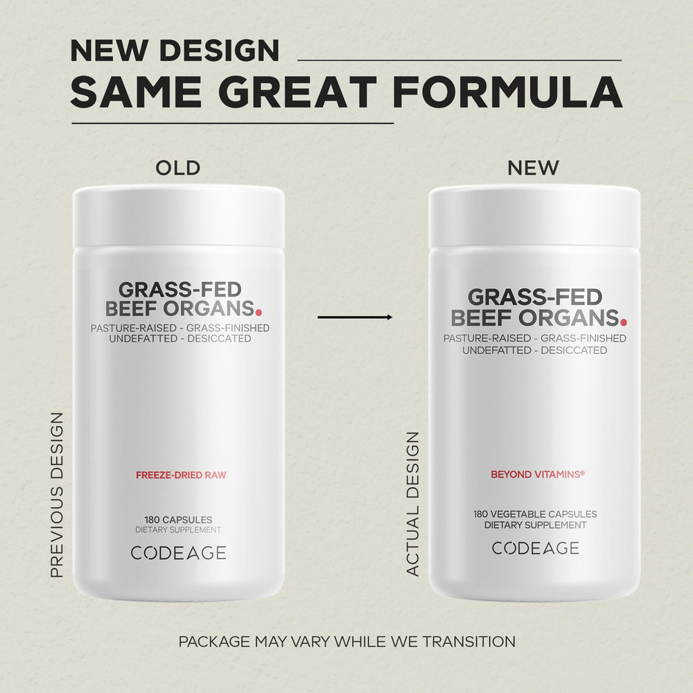 Codeage Grass-Fed Beef Organs kidney capsule, convenient daily supplement.