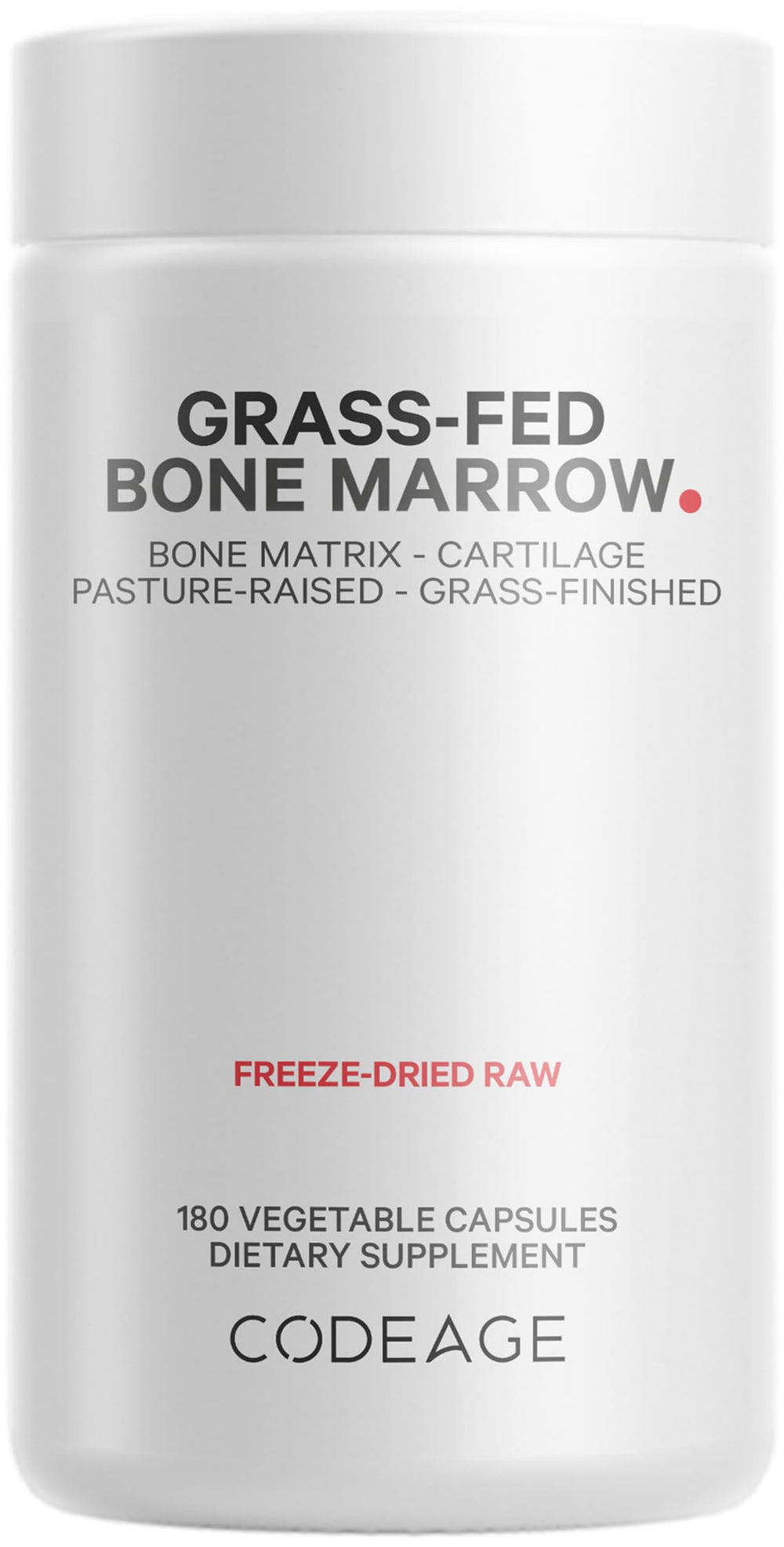 Codeage Grass-Fed Bone Marrow supplement bottle front showing 1500 mg per serving.