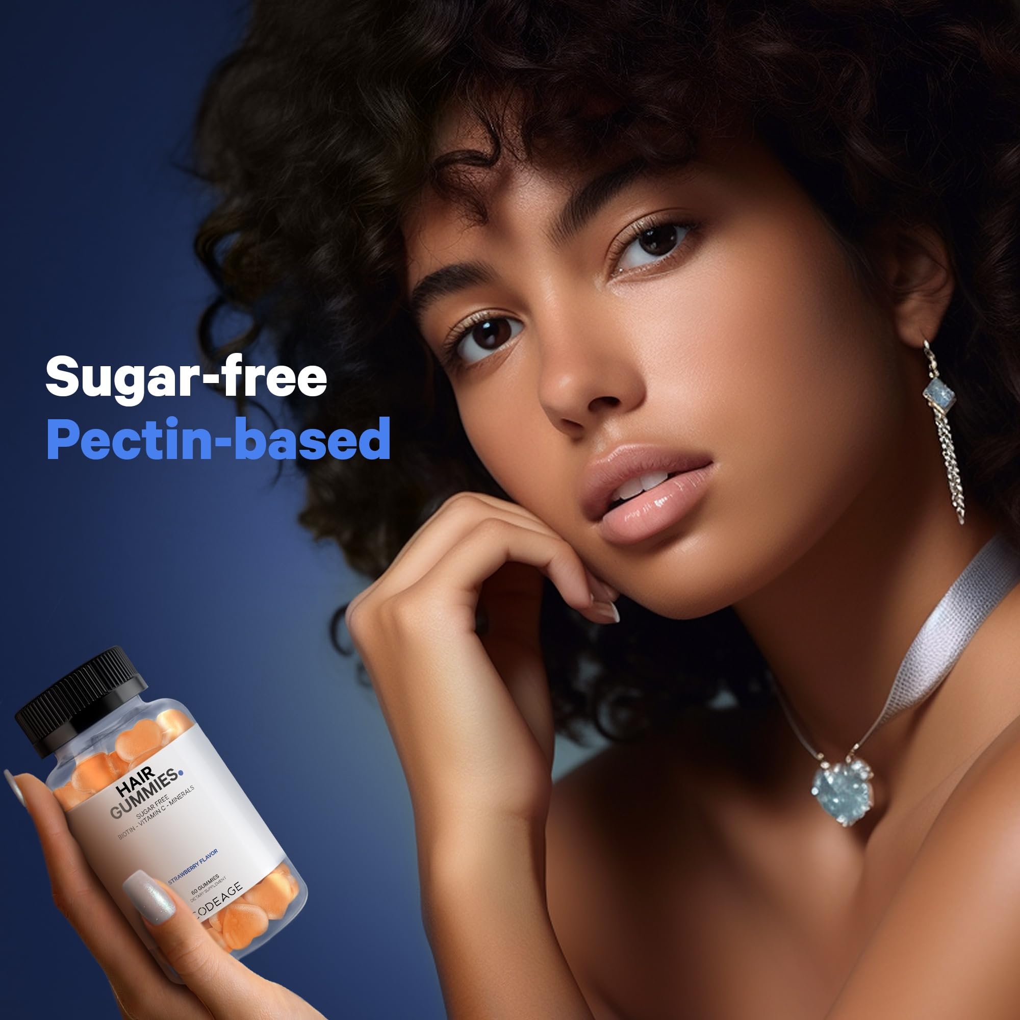 Codeage Hair Gummies sugar-free icon indicating a guilt-free wellness snack.