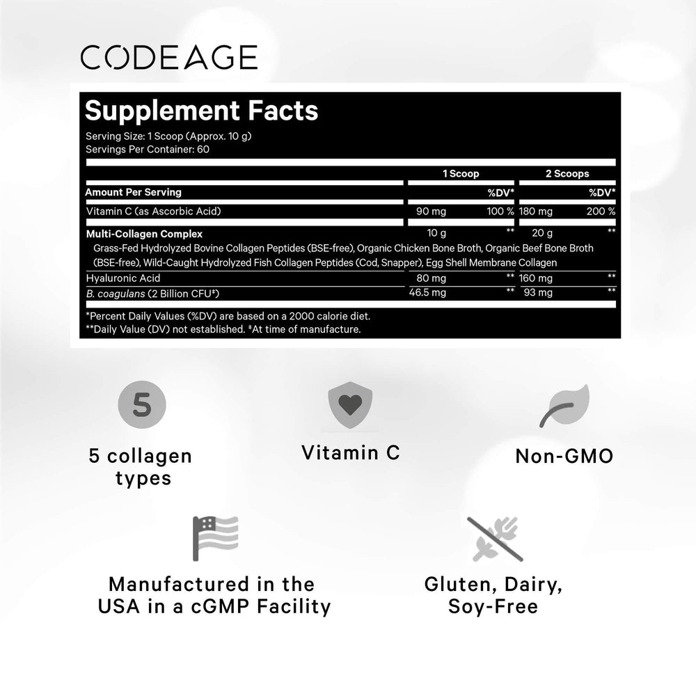 Codeage hyaluronic acid collagen powder with scoop for hydration