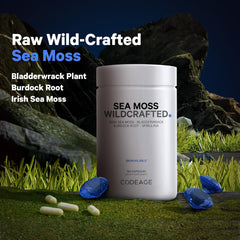 Codeage Irish sea moss and spirulina close-up for plant-based nutrition