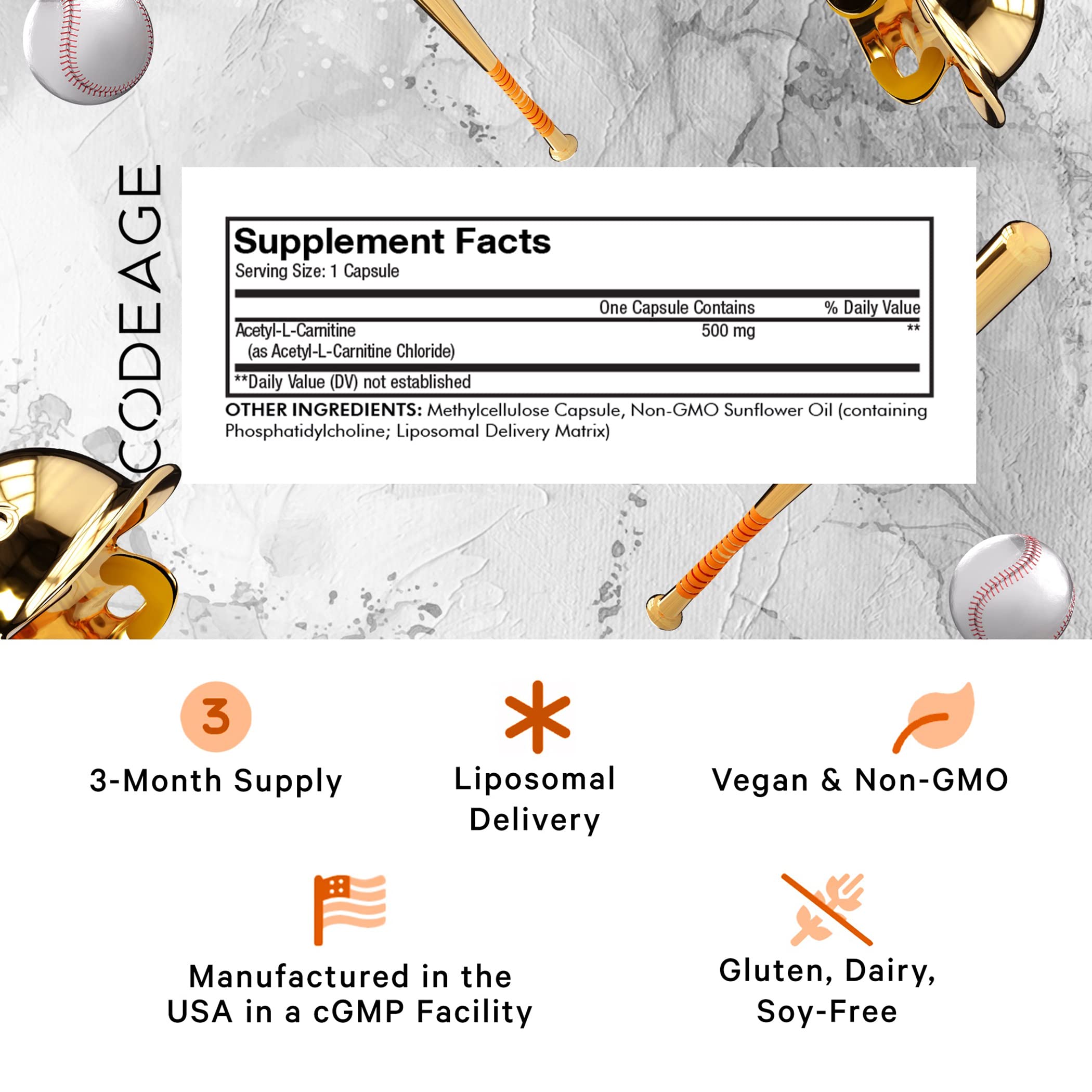 Codeage Liposomal Acetyl-L-Carnitine capsules close-up for easy daily use.