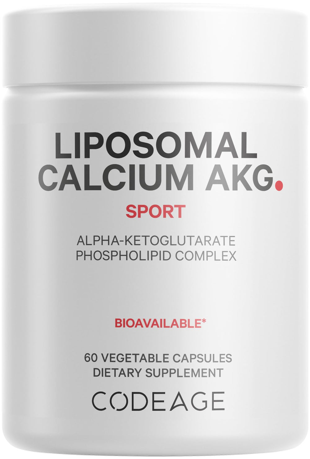 Codeage Liposomal Calcium AKG bottle promotes easy daily supplementation with a vegan-friendly, high-purity formula.
