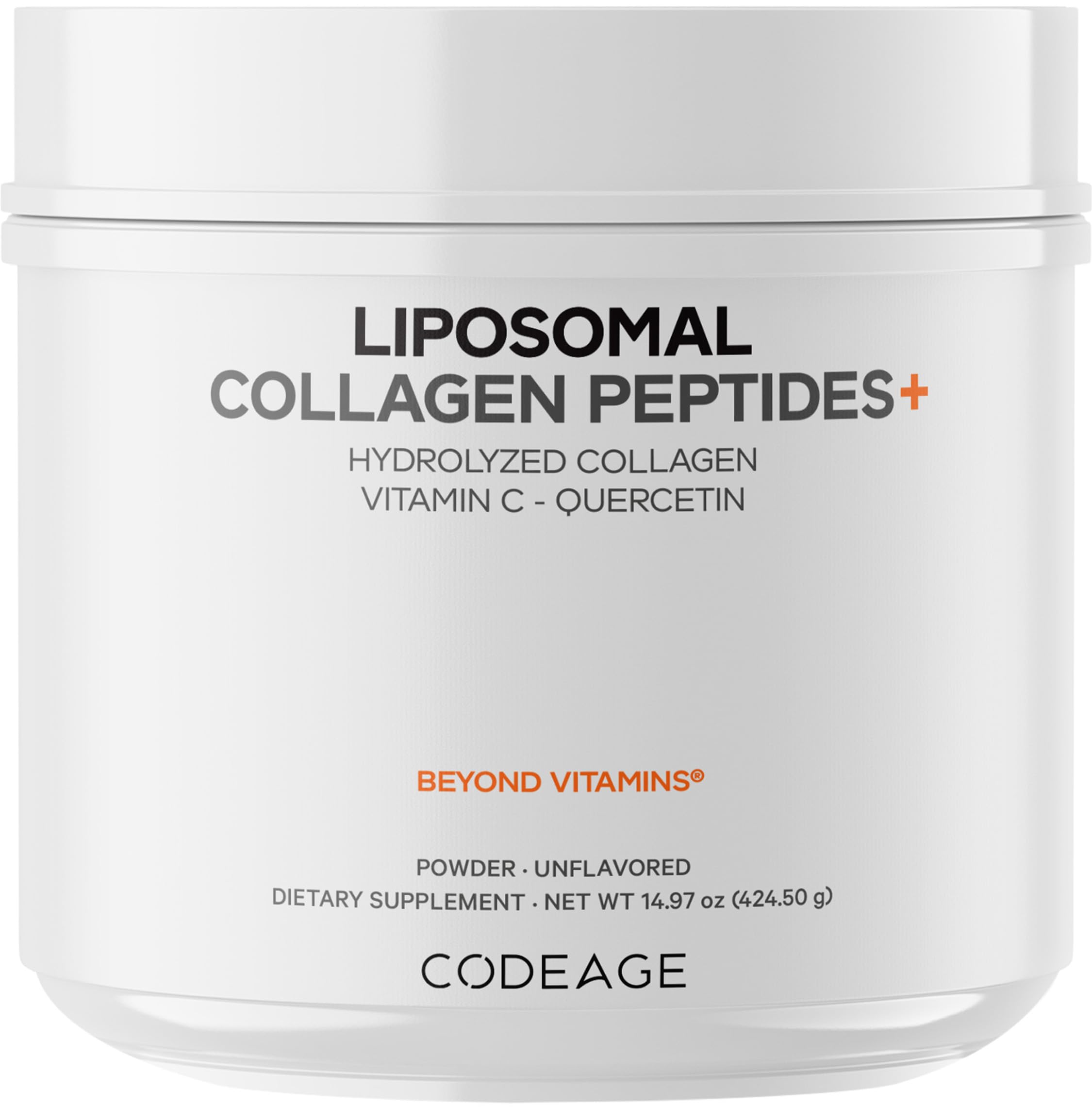 Codeage Liposomal Collagen Peptides powder bag showing unflavored formula for daily wellness