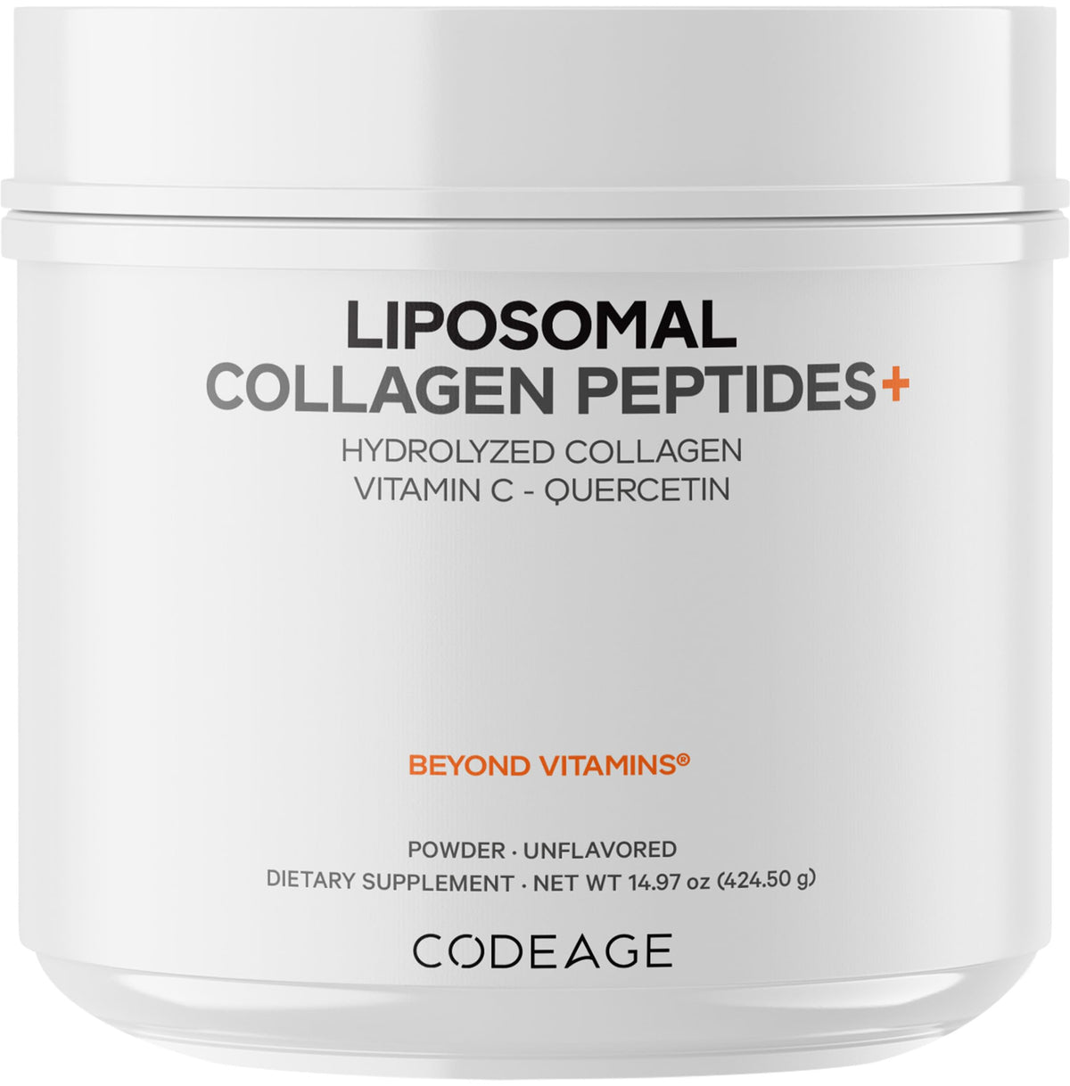 Codeage Liposomal Collagen Peptides powder bag showing unflavored formula for daily wellness