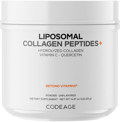 Codeage Liposomal Collagen Peptides powder bag showing unflavored formula for daily wellness
