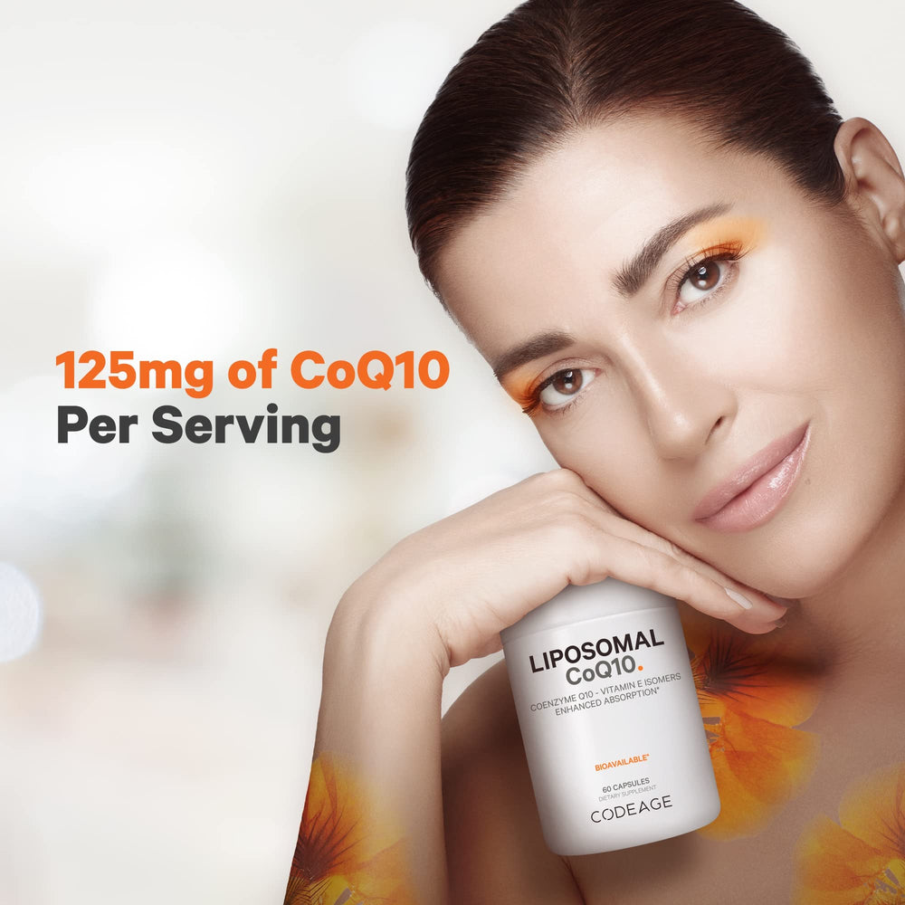 Codeage Liposomal CoQ10 label close-up showing vitamin E isomers.