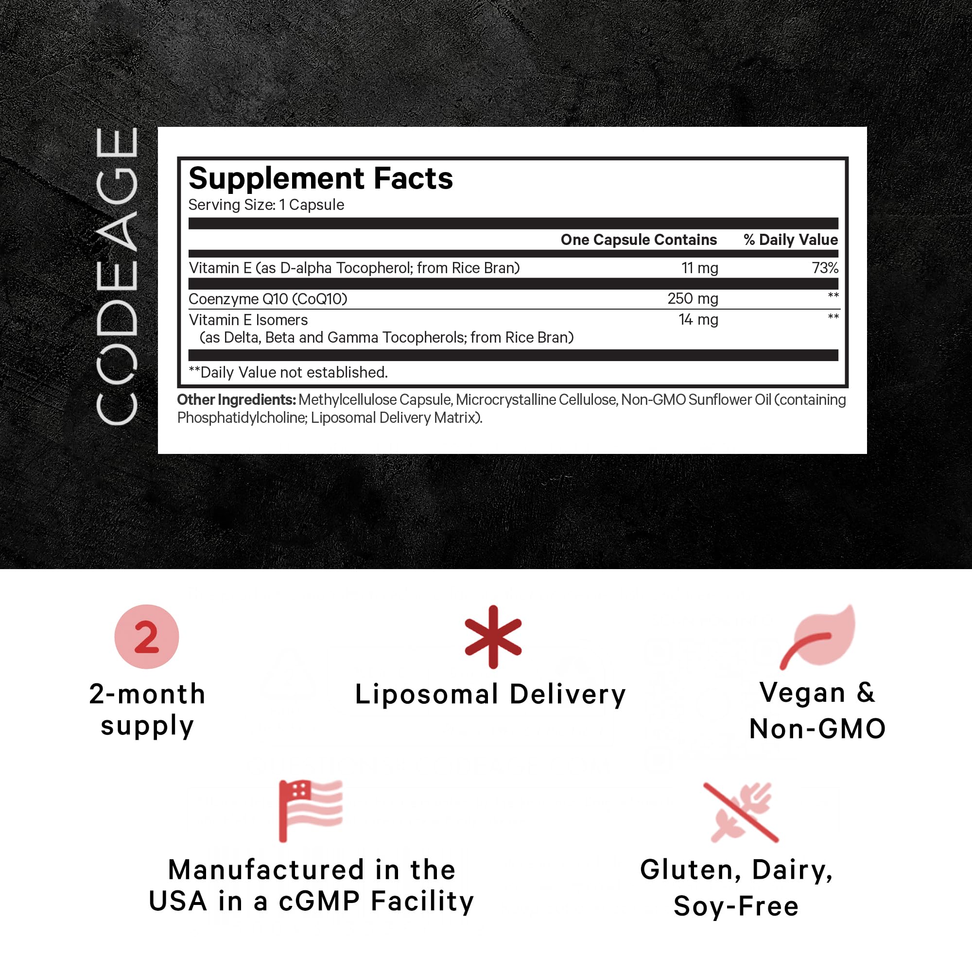 Codeage Liposomal CoQ10 Max capsules close-up showing soft gels and purity.