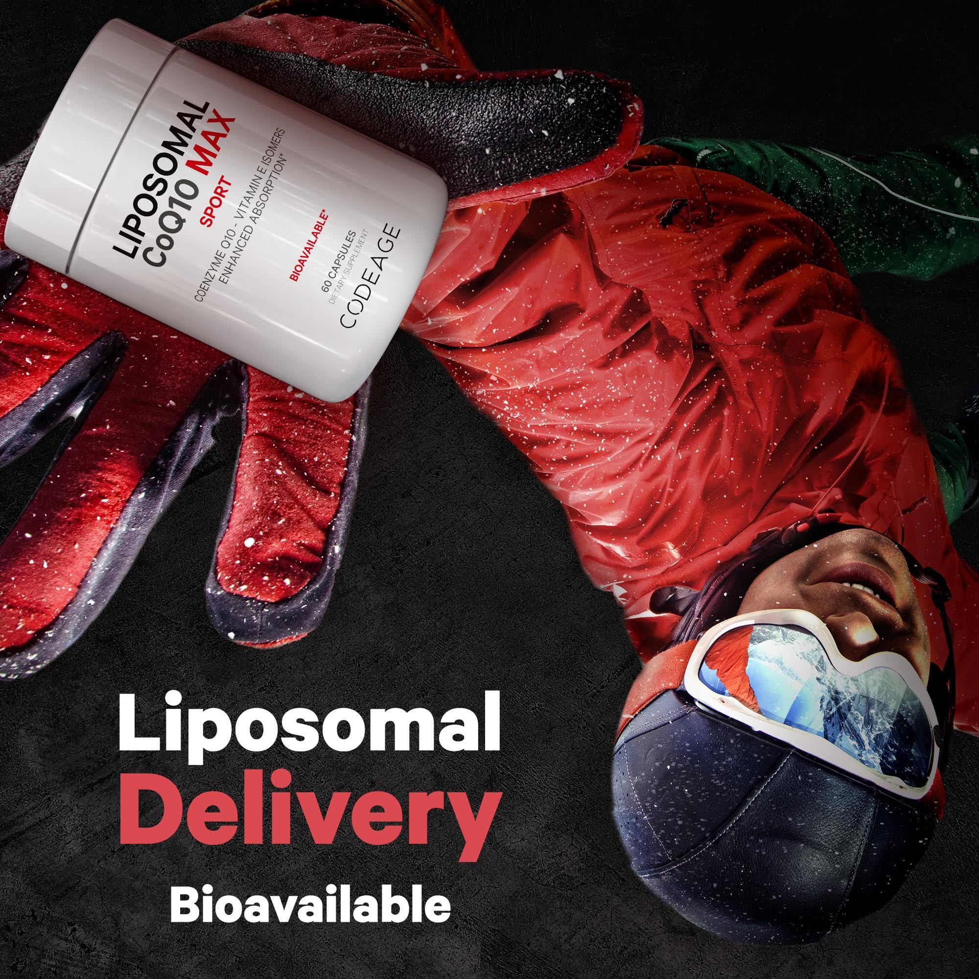 Codeage Liposomal CoQ10 Max USA-made seal and vegan certification.