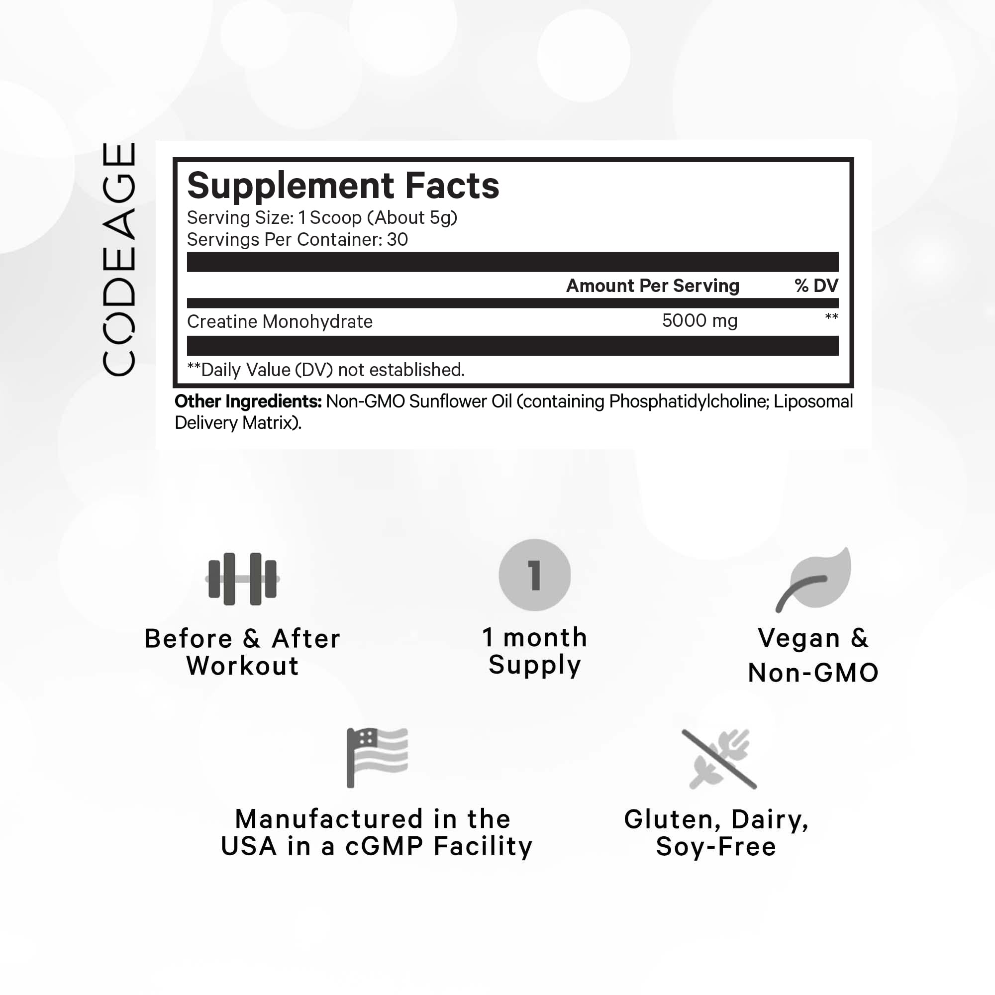 Codeage Liposomal Creatine powder scoop showing convenient serving size