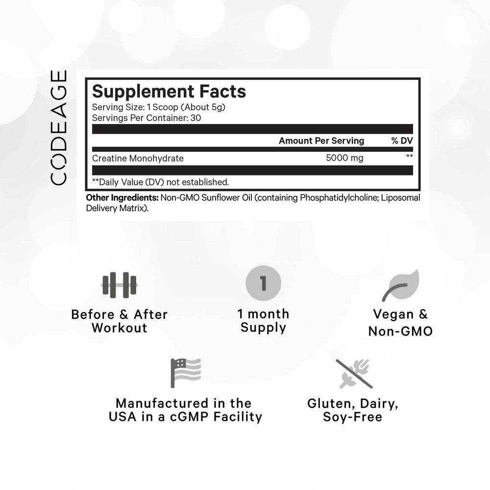 Codeage Liposomal Creatine powder scoop showing convenient serving size