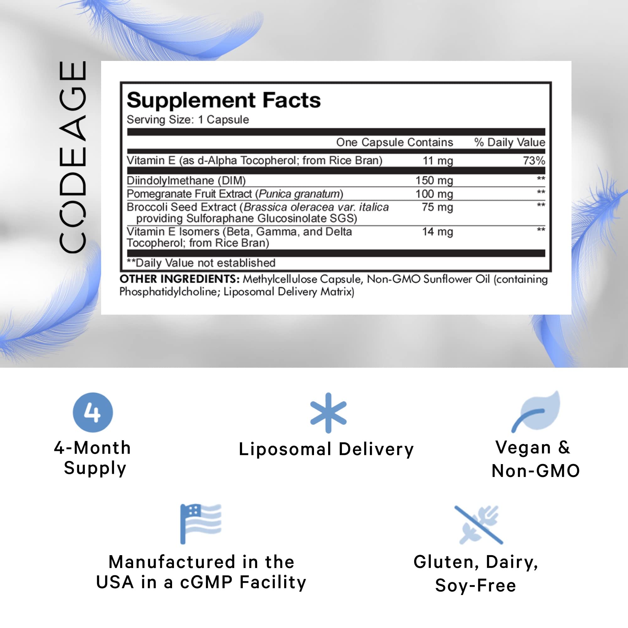 Codeage Liposomal DIM label closeup showing ingredients and serving guidance
