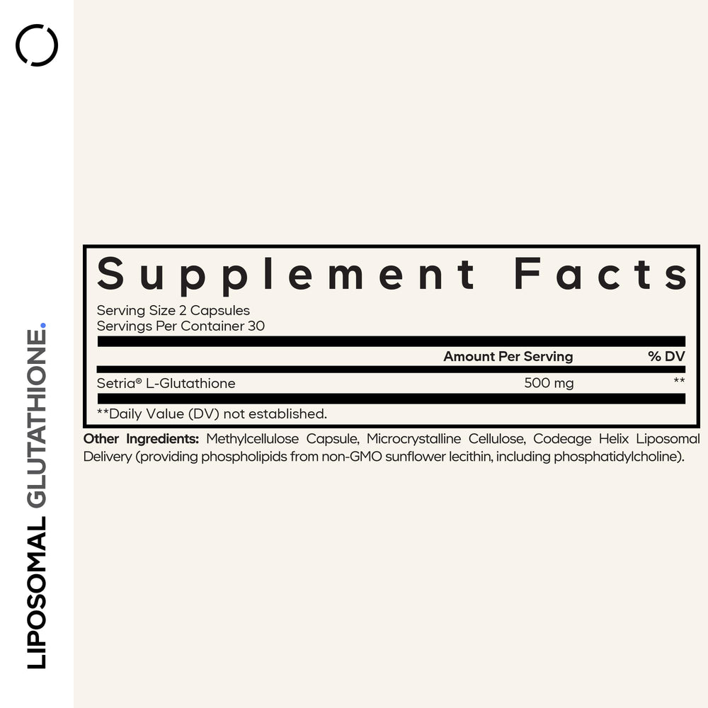 Codeage Liposomal Glutathione bottle back with supplement facts and vegan formula