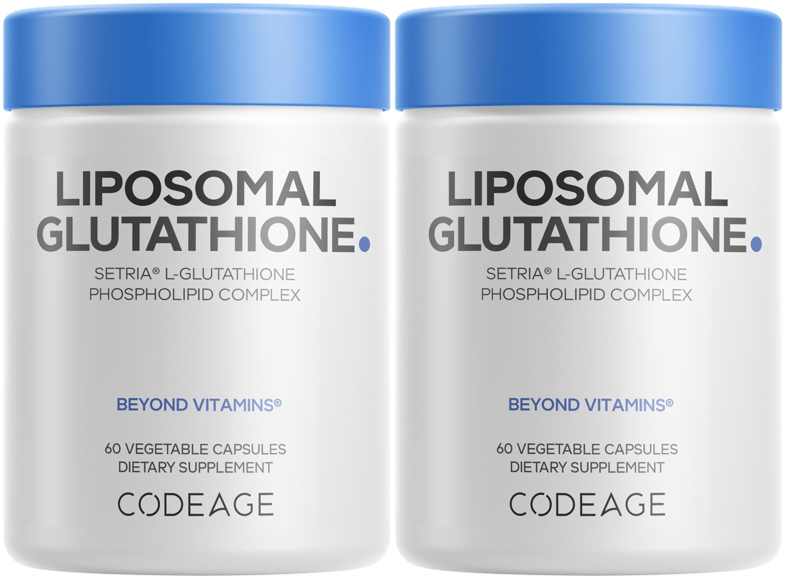 Codeage Liposomal Glutathione bottle front shows high-potency Setria L-Glutathione