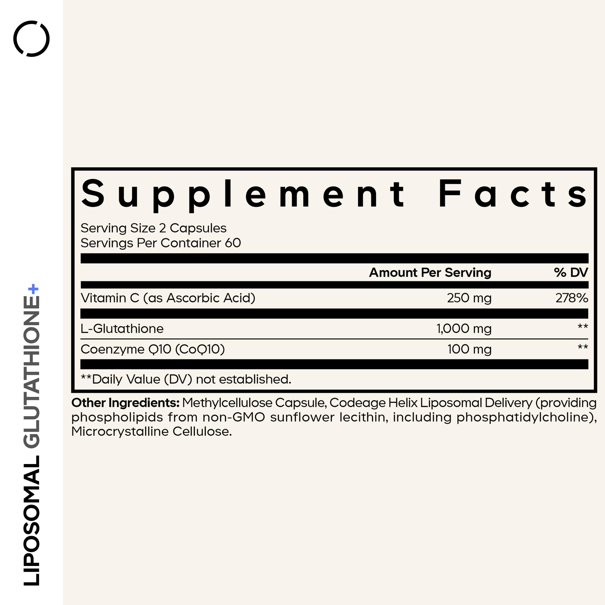 Capsules close-up showing 1000 mg reduced L-glutathione per serving.
