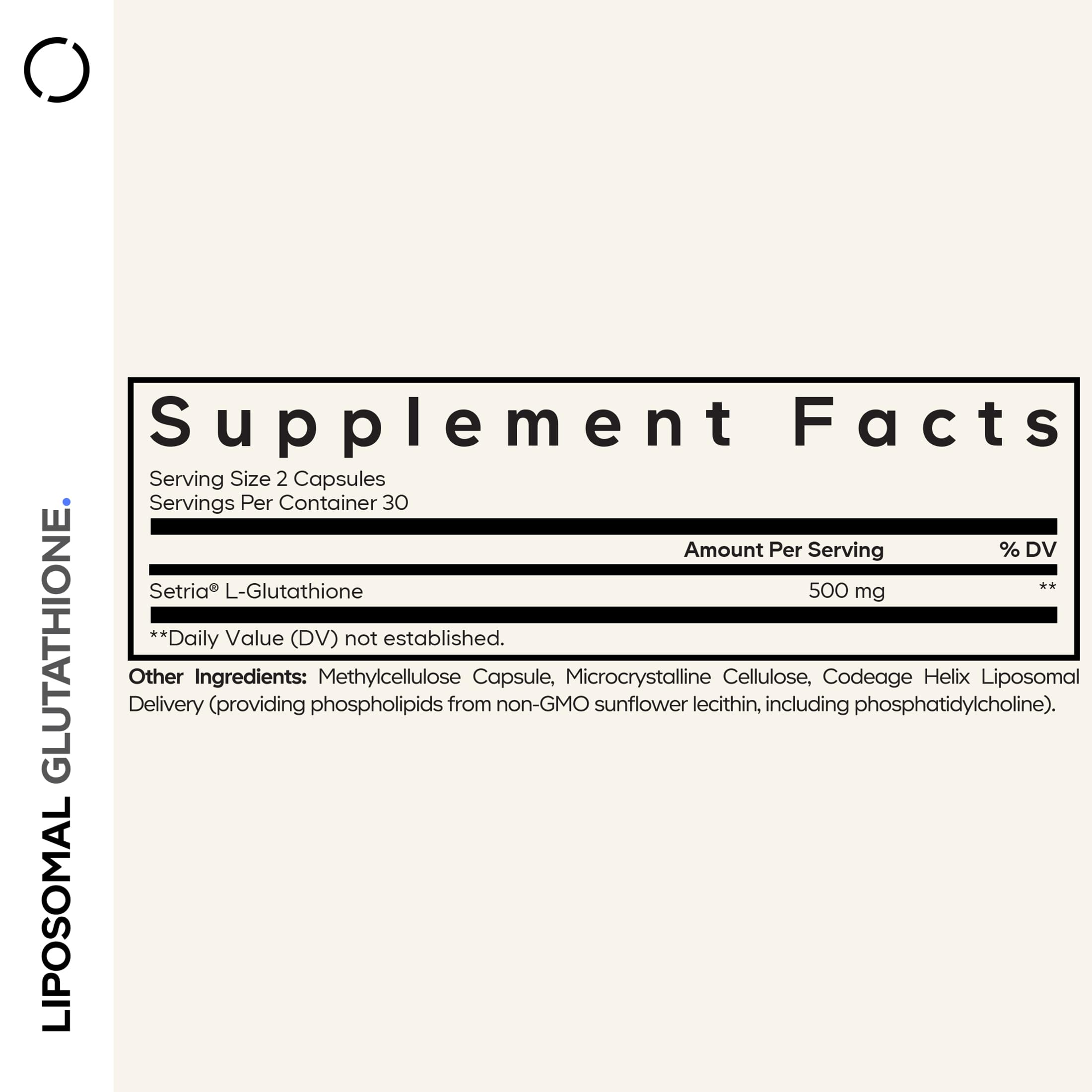 Codeage Liposomal Glutathione bottle back label with ingredients