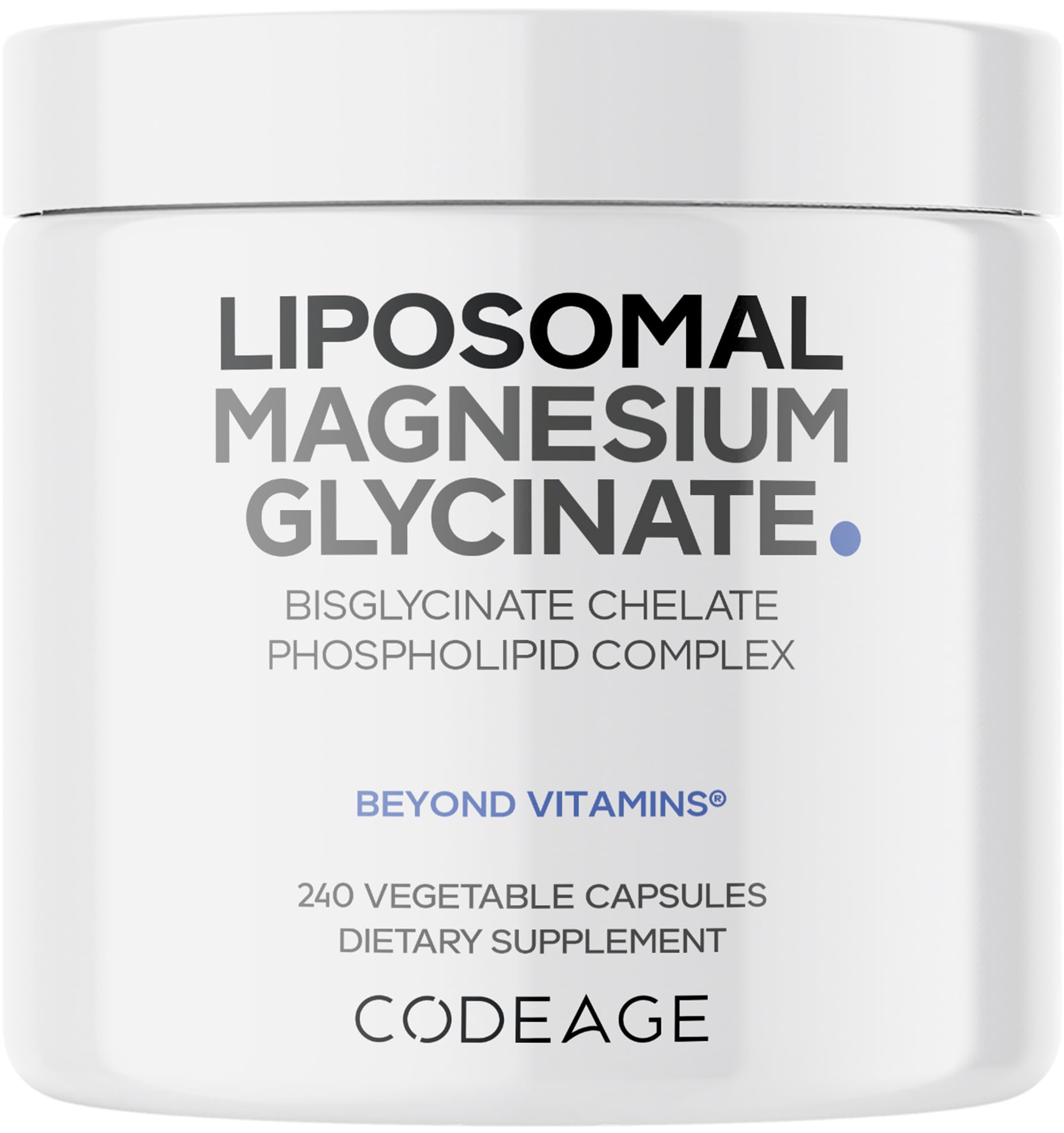 Codeage Liposomal Magnesium Glycinate bottle showing 60 servings for daily wellness
