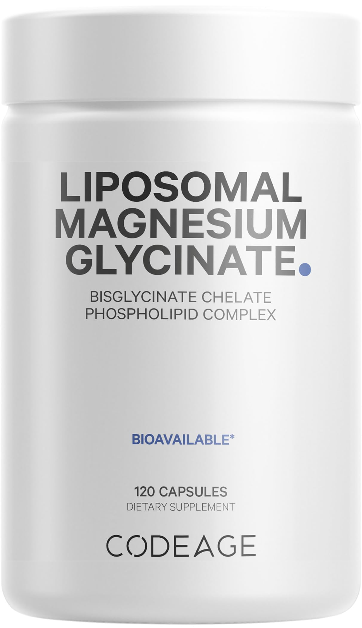 Codeage liposomal magnesium glycinate bottle for on-the-go daily use.