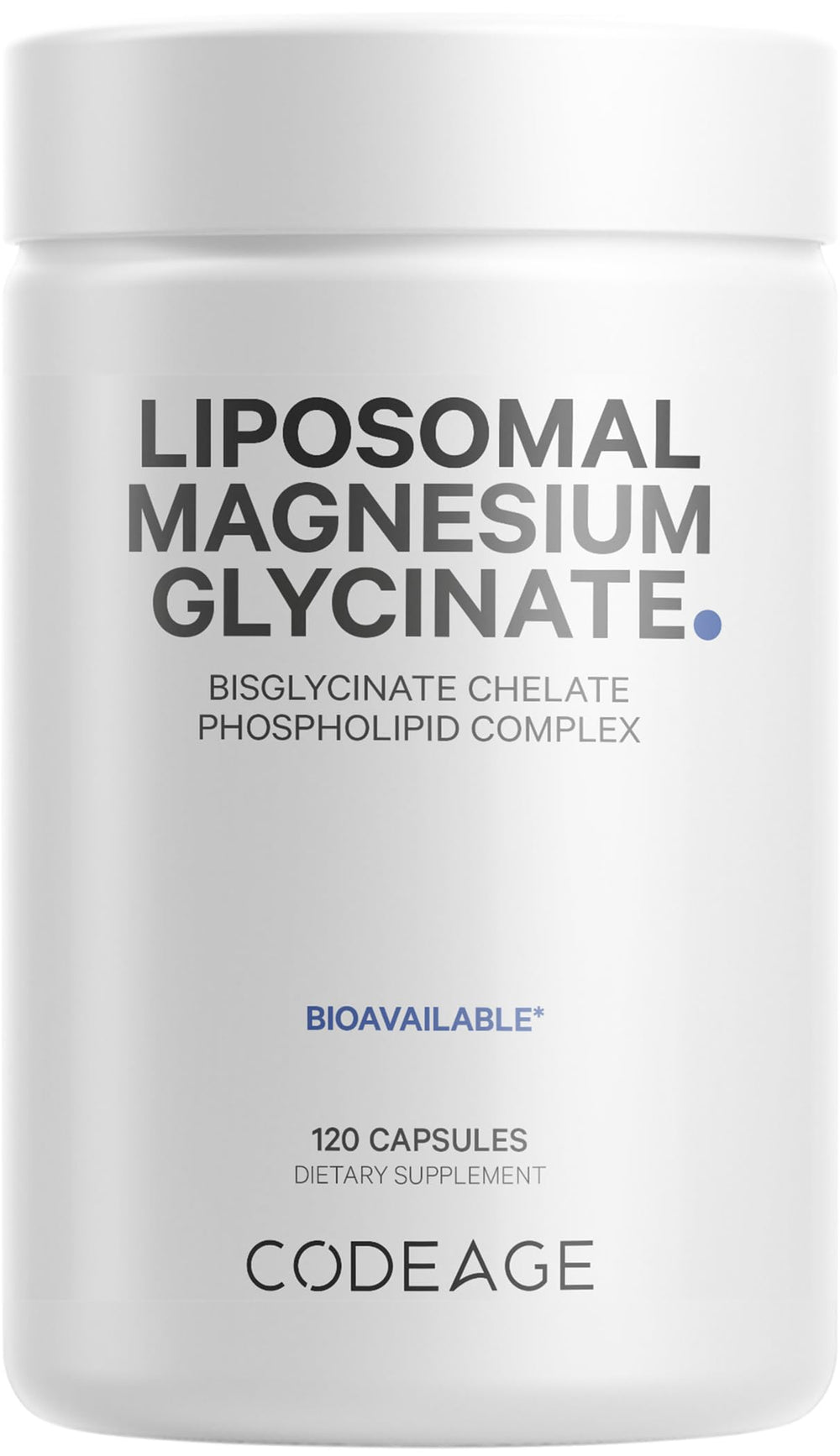 Codeage liposomal magnesium glycinate bottle for on-the-go daily use.