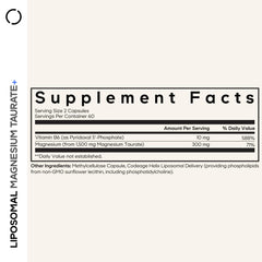 Codeage Liposomal Magnesium Taurate+ bottle back, ingredients and details shown