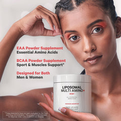 Codeage Liposomal Multi Amino powder label close-up, unflavored formula.