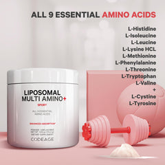 Codeage Liposomal Multi Amino powder mixing in a glass for post-workout drink.