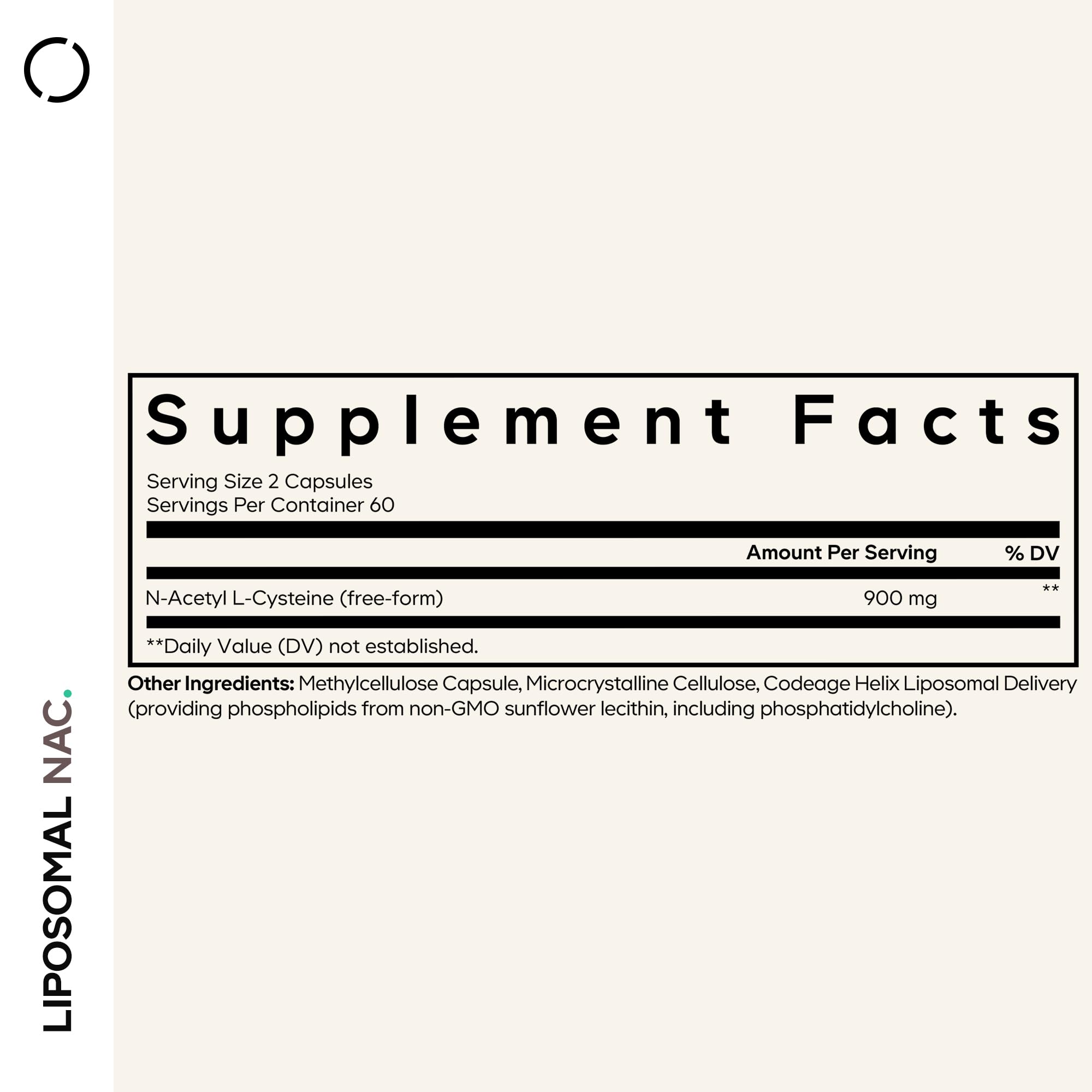Close-up of Codeage Liposomal NAC capsules highlighting high-potency 900 mg NAC.