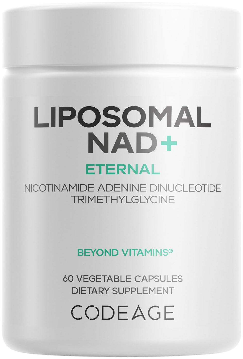 Codeage Liposomal NAD+ bottle showing the 500 mg formulation for daily use