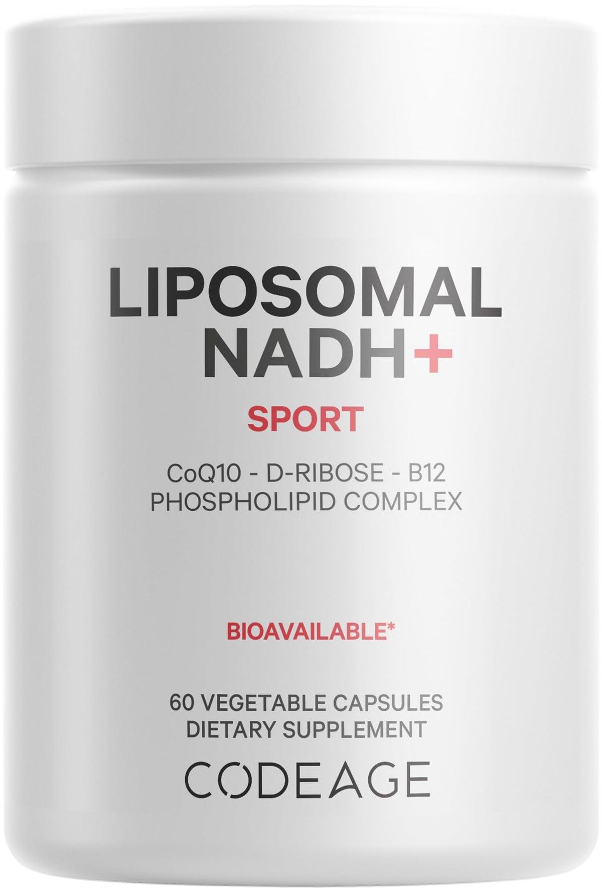 Codeage Liposomal NADH+ bottle close-up for product quality and energy support