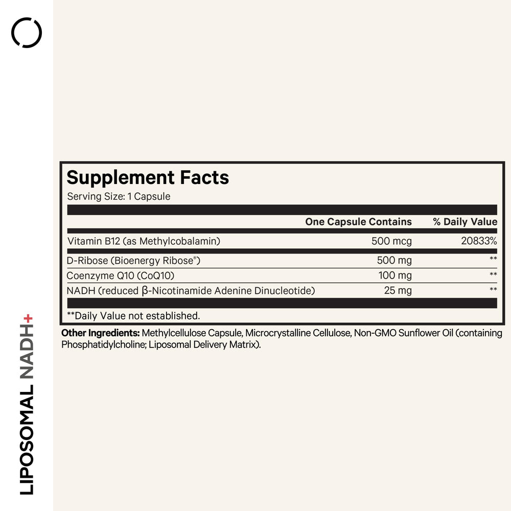 Codeage Liposomal NADH+ capsules side view showing convenient serving size