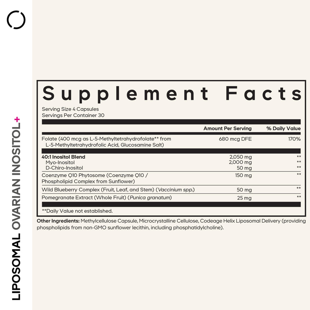Codeage Liposomal Ovarian Inositol+ bottle on shelf highlighting one-month supply