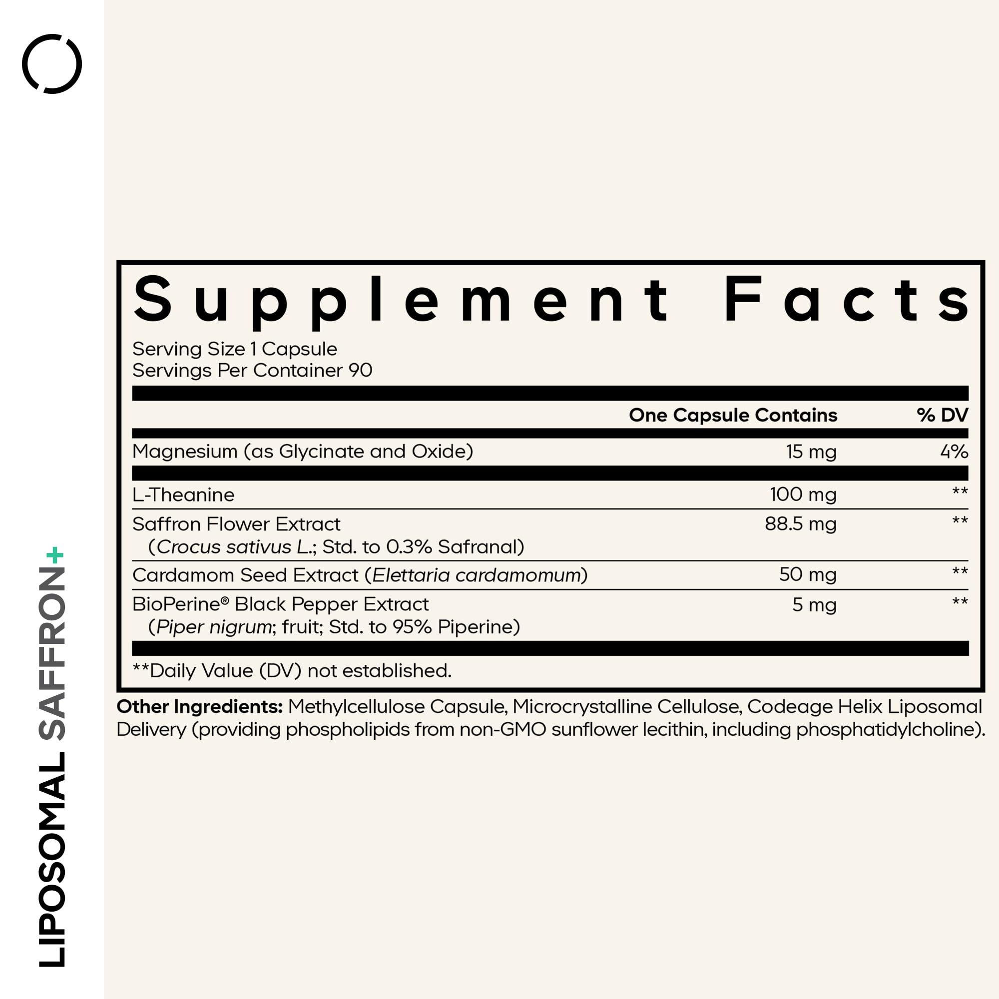 Codeage Liposomal Saffron+ capsules close-up showing ease of intake
