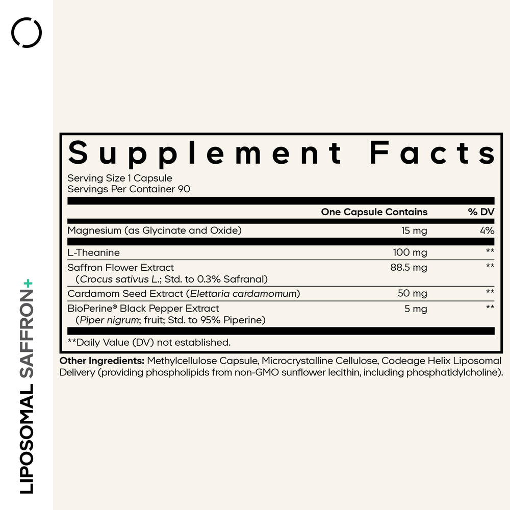 Codeage Liposomal Saffron+ capsules close-up showing ease of intake