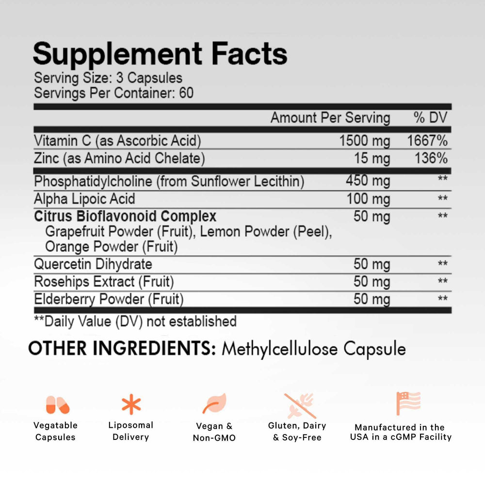 Codeage Liposomal Vitamin C 1500mg capsules inside for easy daily intake