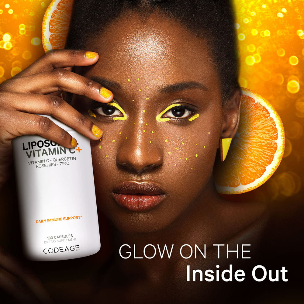 Codeage Liposomal Vitamin C Quercetin closeup highlights plant-based antioxidant synergy
