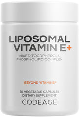 Codeage Liposomal Vitamin E bottle close-up with liposomal delivery for enhanced absorption