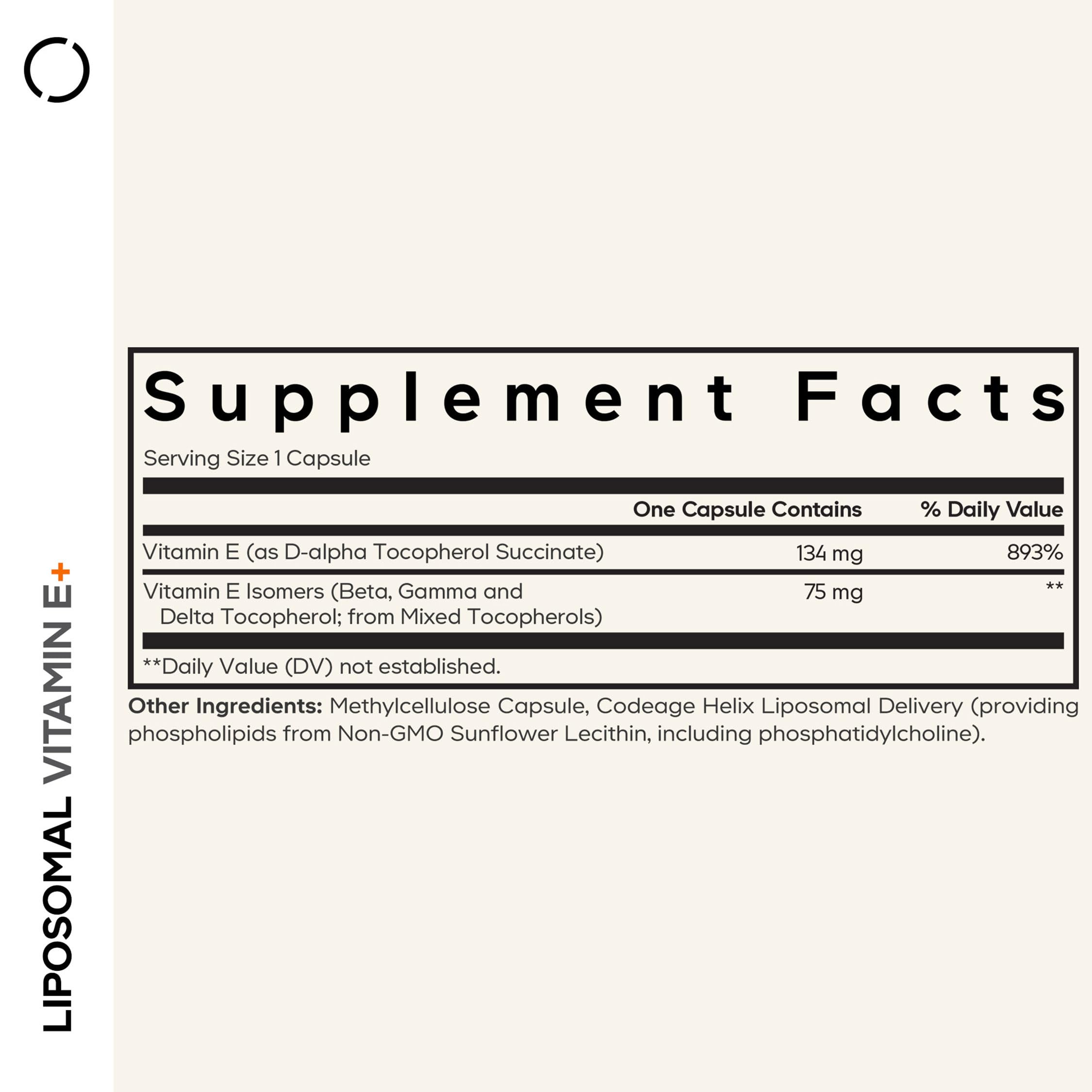 Codeage Liposomal Vitamin E capsules arranged to showcase the 3-month supply
